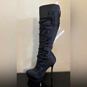 Bebe Rouge Black Lace-Up Platform Knee-High Boots – Size 9